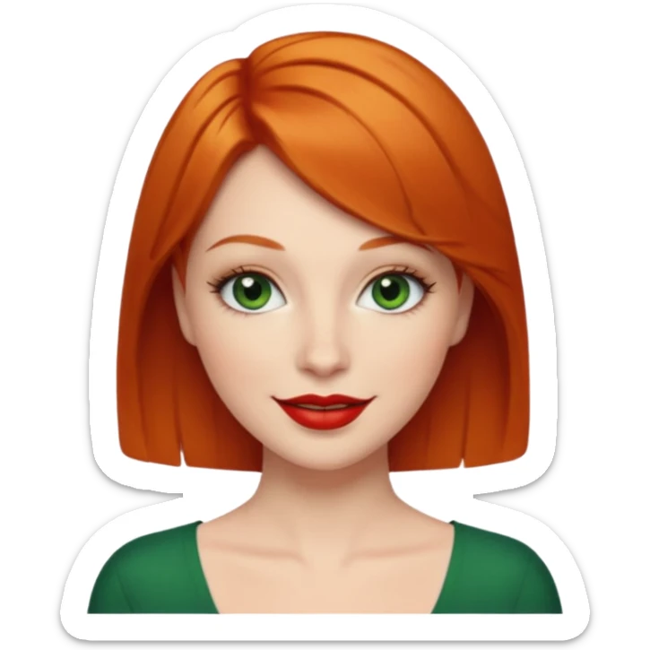 Short Ginger hair, green eyes, black long eye lashes large red lips White woman happy sticker