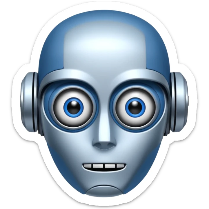 tête de robot cosmonaute bleu et blanc avec des yeux arondis bleu style cartoon sticker