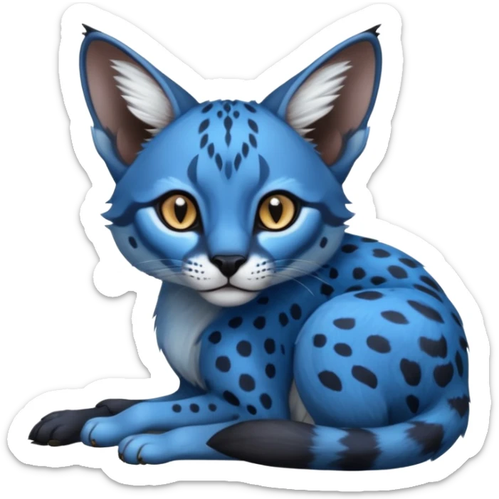 Realistic wild real life dark neon-blue caracal-serval-civet-genet-hybrid-animal-Fakémon-fursona photo IRL outside (full body) sticker