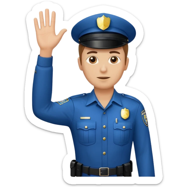 a white police man with one hand up telling the traffic to stop, hand a bit low sticker