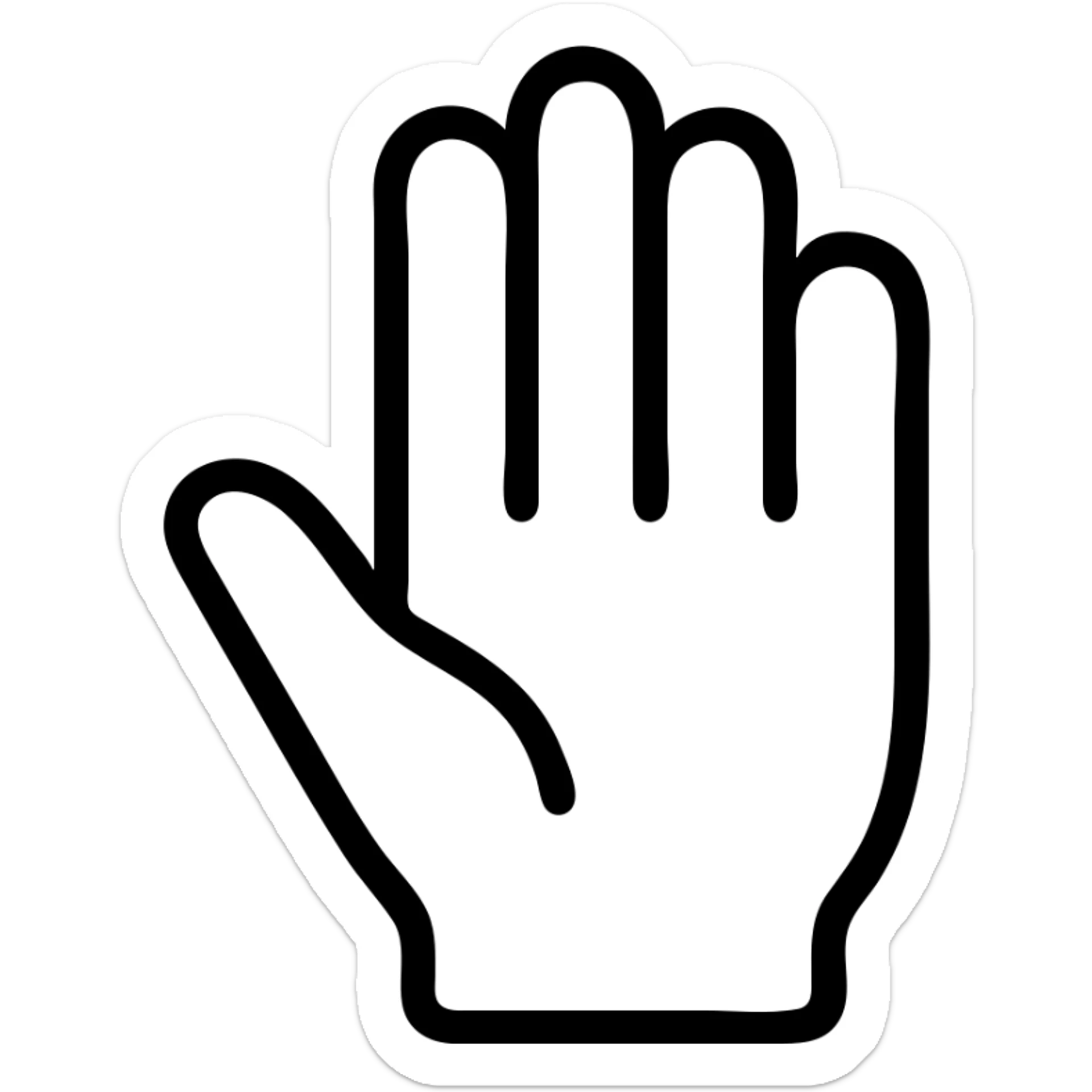 right hand, black and white, fingers open, outline style sticker