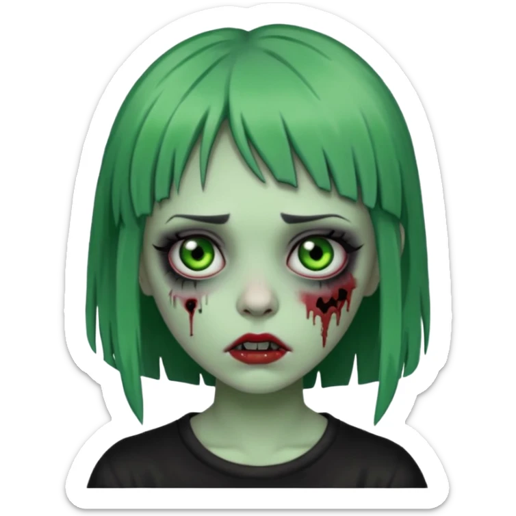 Faça uma zumbi com franja da subcultura gothc com o olho preto ela tem q ser verde  sticker