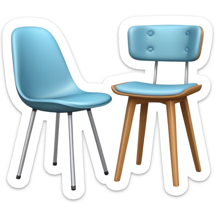 Icon for Furniture Design: a drawing of furniture elements, such as a chair or table, with a 3D model of the piece displayed alongside. The icon should represent the process of designing and modeling furniture. Transparent background. sticker