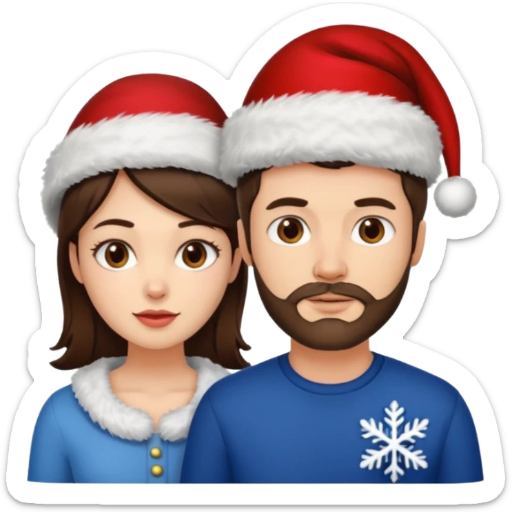 SCOTTISH MAN WITH STUBBLE AND BRUNETTE WOMAN WITH XMAS HAT sticker