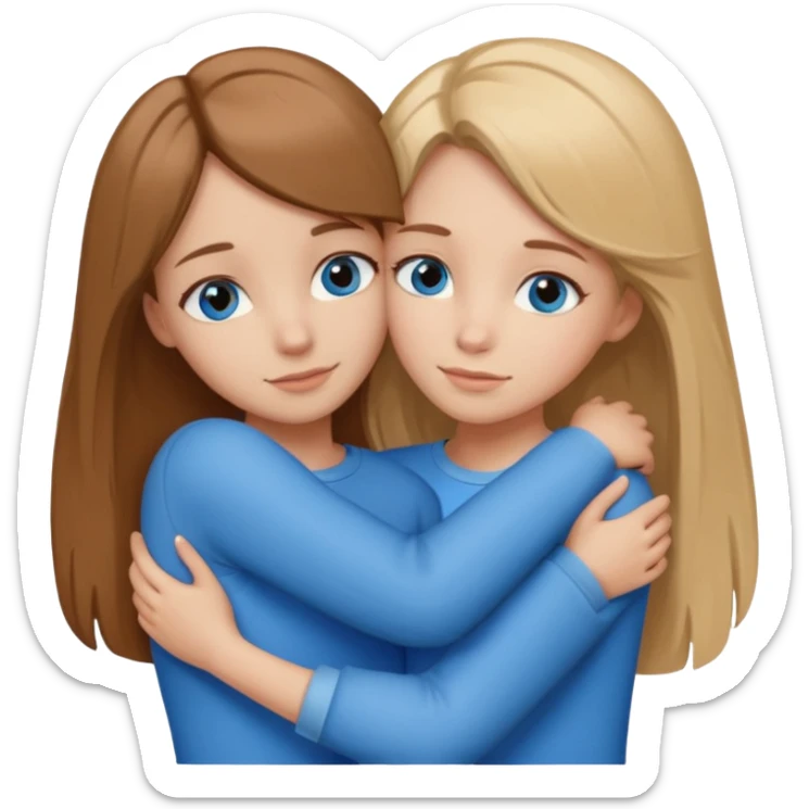 two Girls, Brown and Blonde hair, with Blue Eyes hugging one has Brown hair cute Hug another Version  sticker