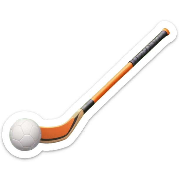 A field hockey stick and ball on a vibrant green grass field, with goalposts and clear field markings in the background. The scene emphasizes the bright, lush grass, highlighting the fast-paced and strategic nature of hockey on a well-maintained pitch. sticker
