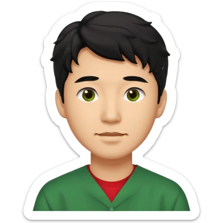 College Graduate asian black hair with wavy hair long  with black red stash with green benilde on the middle sticker