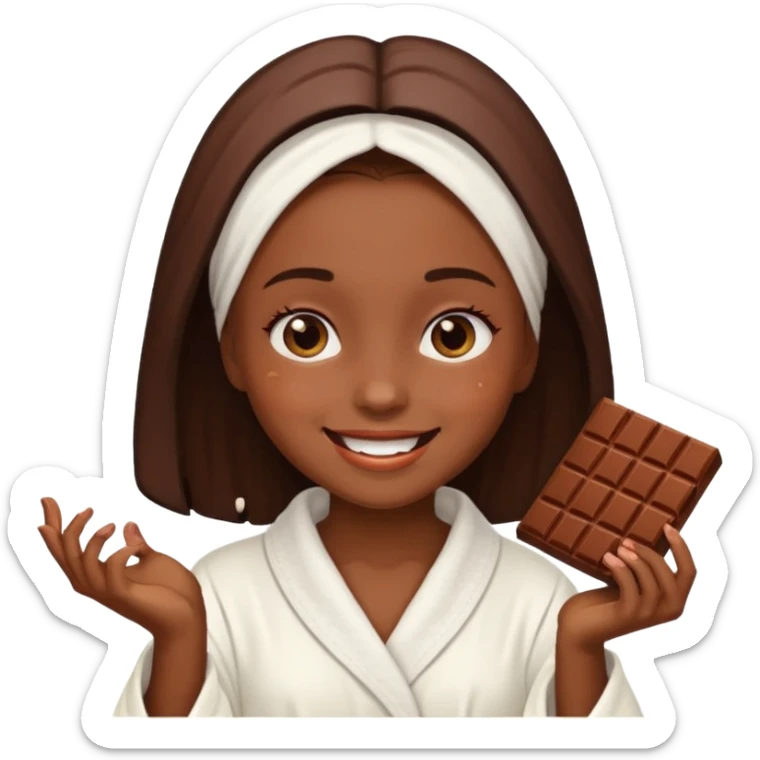 girl having facial wearing white robe, chocolate facial sticker