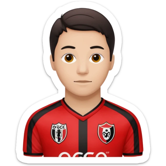 Supporter de L’ogc Nice. Maillot de foot rouge et noir (bandes) logo Kappa. Et logo de L’ogc Nice original. sticker