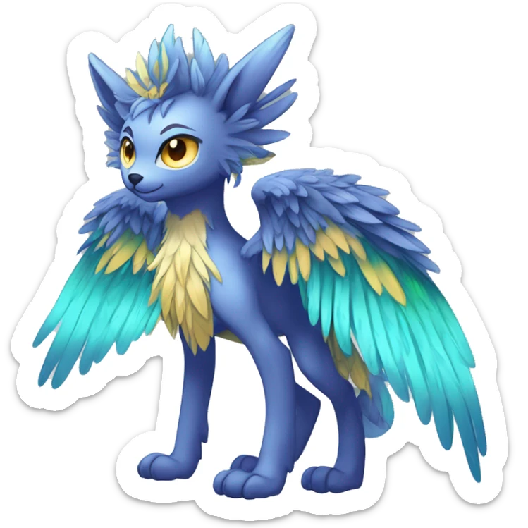 Anthro Sona Cool Edgy Cute Legendary Colorful Shy Winged Shiny Fakemon-Fantasy-Creature With Long Hair-Mane Full Body Detailed High Quality sticker