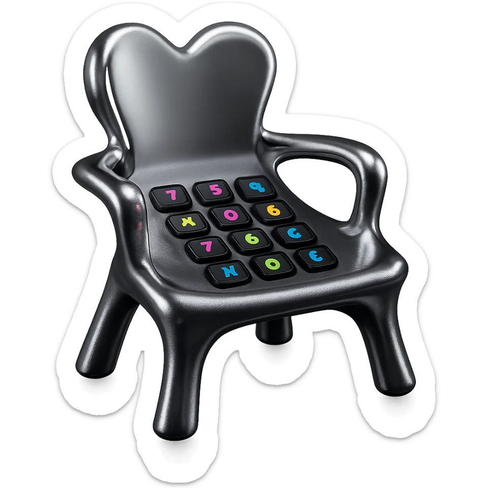 abstract chair with DTMF buttons, neon colors, reggaeton vibes, chrome style album cover sticker