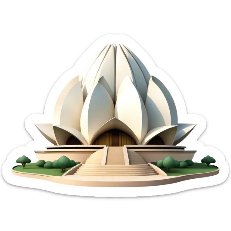 Cinematic Realistic Lotus Temple Landmark Emoji, showcasing the modern architectural marvel with petal‚Äêlike structures rendered with dynamic lighting and graceful textures. sticker