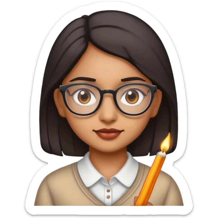 Make an image of an Indian girl with glasses she’s short brown eyes lighter skin  sticker