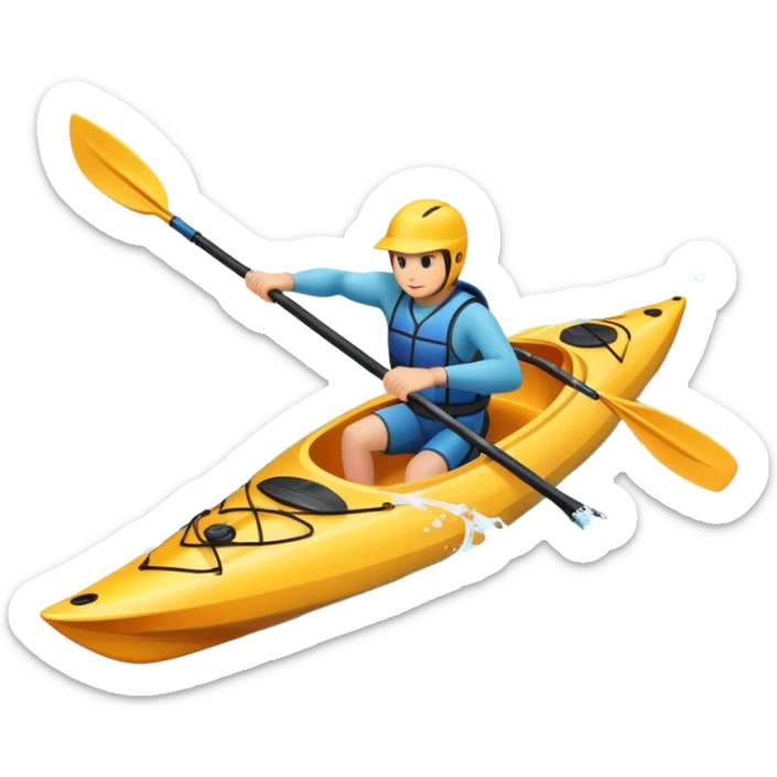 An icon showing a close-up of a sleek kayak with double-bladed paddles gliding through water. Splashes surround the boat as it cuts across a calm surface, symbolizing speed and focus. Transparent background emphasizes the dynamic and personal nature of kayak paddling. sticker