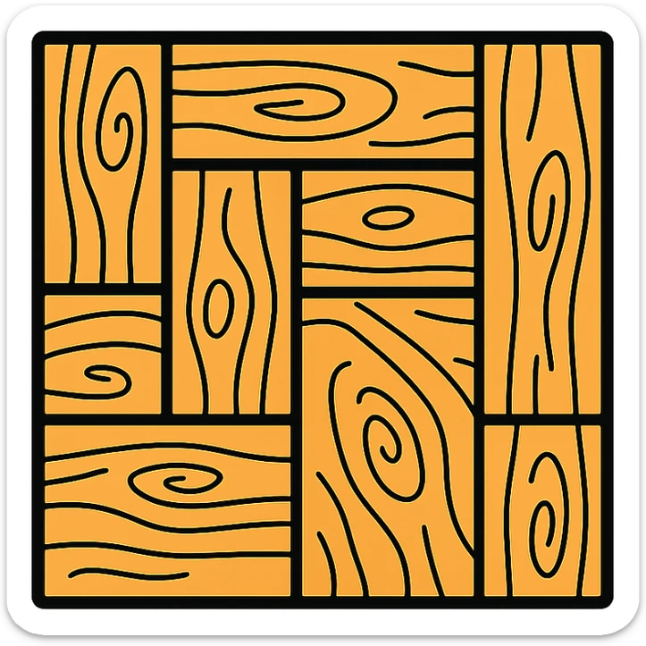 European hardwood floor icon, natural wood grain, elegant, top-down view, color outline style sticker