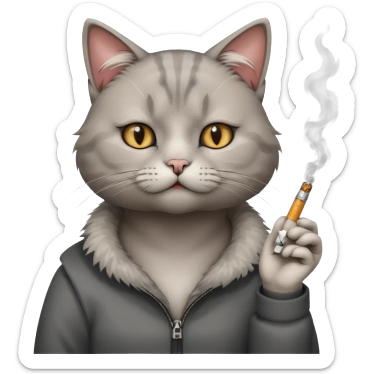 hazme a un gato fumando cigarro mientras toma alcohol y está depre sticker