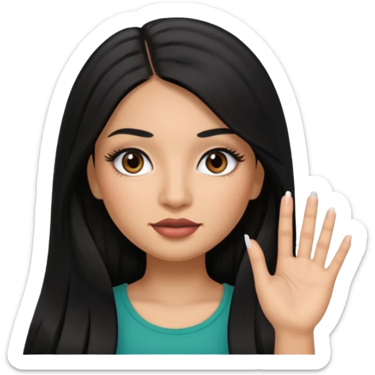 latina girl with straight long hair thats black memoji with nail no lipstick thats a baddie with lashes sticker