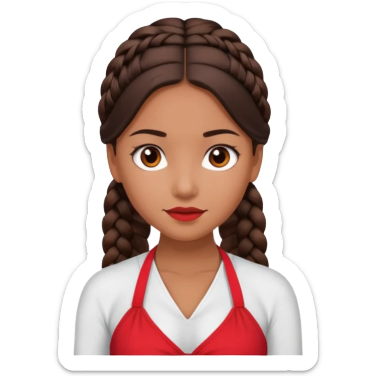 A tanned girl's face Over-the-shoulder one braid dark brown hair with red halter top sticker