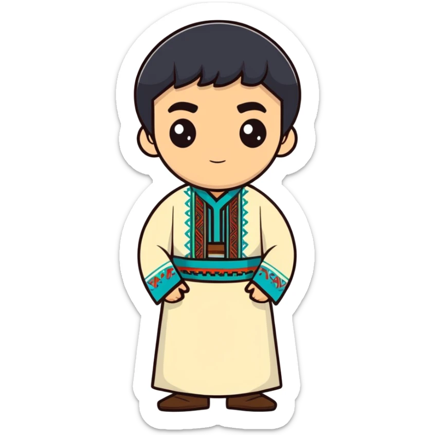 Man black hair and black eyes all body and uzbek wear sticker