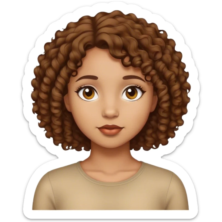 Light skin kind of brown girl with brown curly short hair sticker