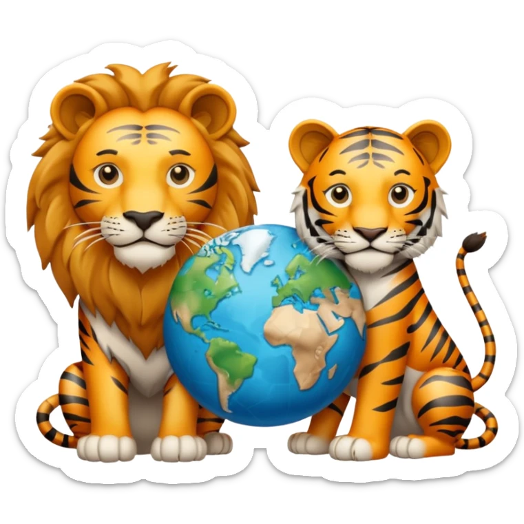 Un mundo al centro con un león a su lado izquierdo y un tigre al lado derecho y en el medio escrito "TEAM UNIVERSAL" sticker