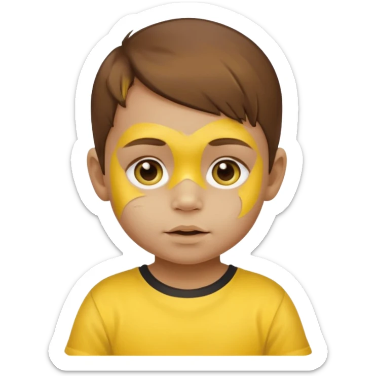 brown hair baby with yellow face paint and yellow shirt sticker