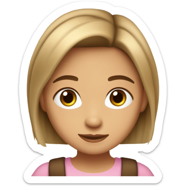 Niña de pelo largo y castaño claro ojos cafés es piel morena clara con pestañas sticker