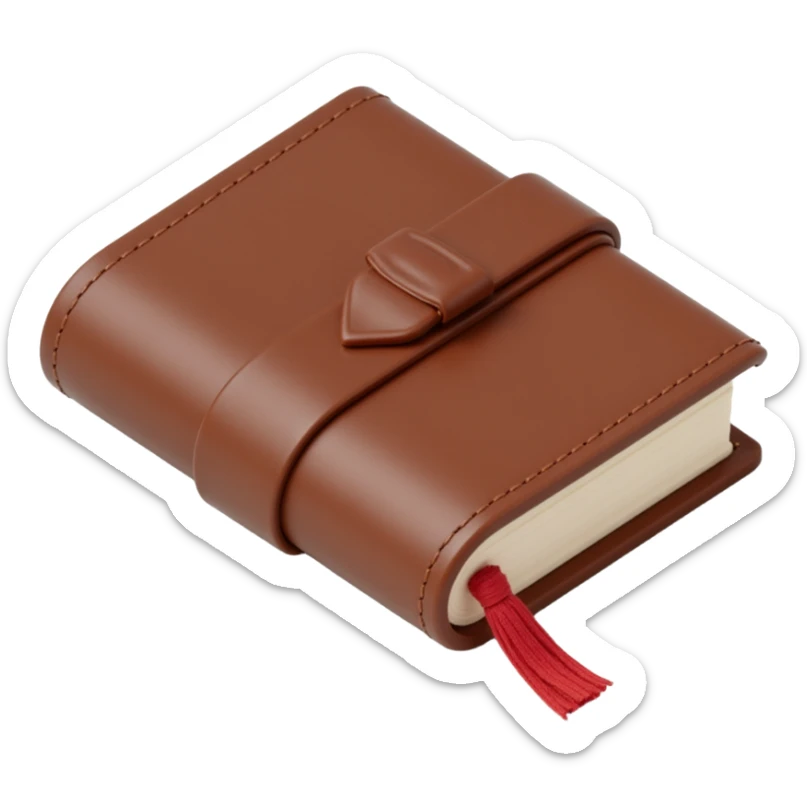 leather-bound notebook, skeuomorphism style sticker