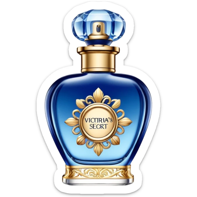 Victoria's Secret Rush fragrance, stylish blue and gold perfume bottle sticker