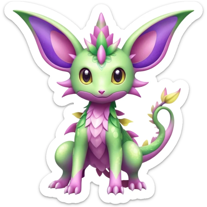 Shiny Exotic Cute Adorable Majestic Ethereal Sparkly Flygon-Espeon-Meganium-Shaymin-Hybrid-Creature with pattern-markings sticker