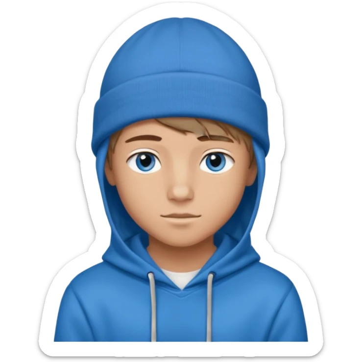 handsome and young teen pinterest boy good at fashion. popular among 'that brat girl', wearing hoodieand beanie with blue eye   sticker