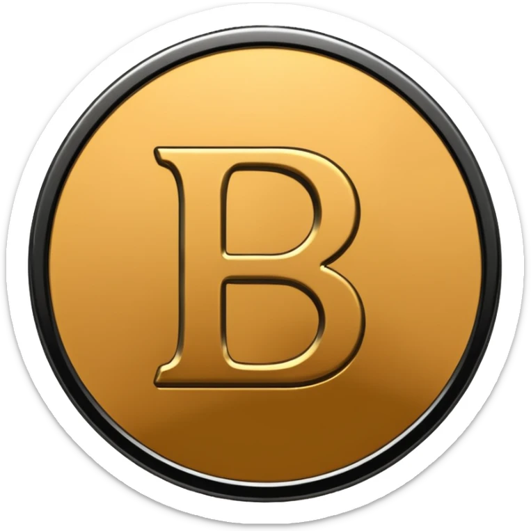 Emoji icon of a metal coin with engraved letter 8, minimalist style, isolated, only black color sticker