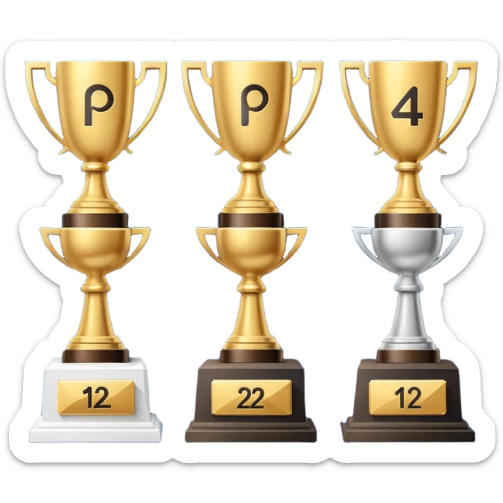 PlayStation trophy icons in PS5 style, flat minimalist UI, platinum, gold, silver, and bronze trophies displayed vertically with numbers next to each icon, dark background, official PlayStation design, clean and modern interface, similar to PSN profile trophies layout.” sticker