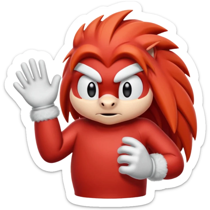 Sonic the hedgehogs friend knuckles a red animal with peach arms and white gloves he’s a echidna sticker