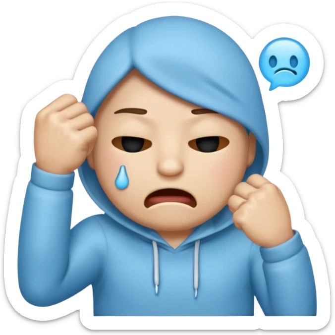 Crying emoji with fist covering mouth like he is saying “ooooh you so tuff boi” sticker