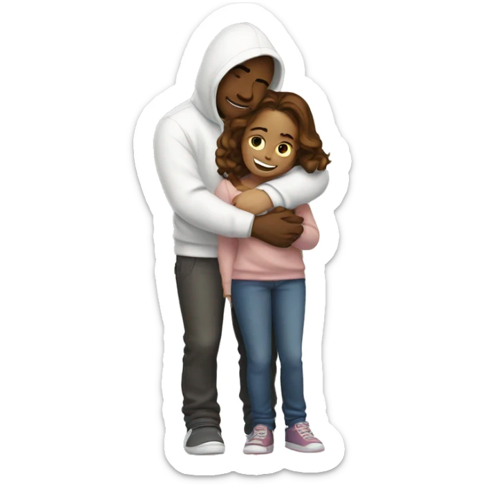 An emoji of a man wearing a white hoodie, standing next to his sister. He is hugging her warmly, showing a close sibling bond sticker