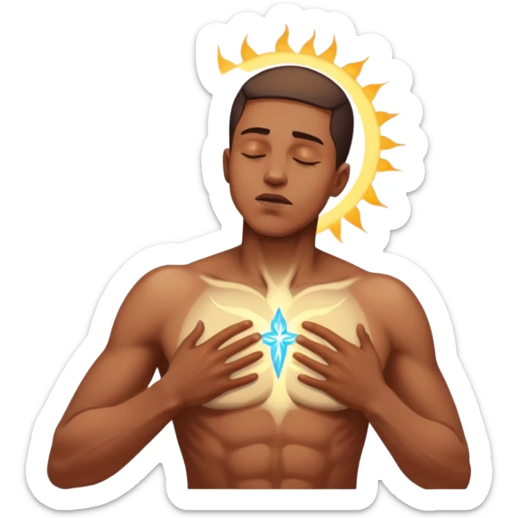 transition from a man with a spiritual pain on his chest growing up to a man with a soul glowing on his body representing his healed version karmically and using that energy to heal others sticker