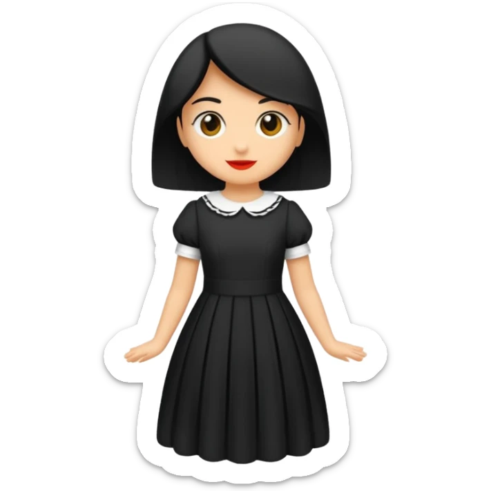 Beyaz tenli siyah tül çok açık elbise giyen siyah dalgalı saçı olan çekik gözlü  sticker