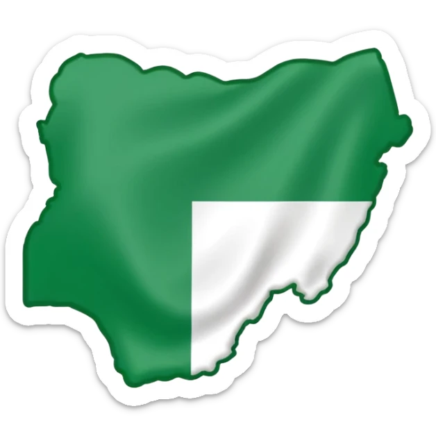 "Nigeria outline filled with the Nigerian flag colors, green-white-green, simple and bold, vector-style, clean and vibrant." sticker