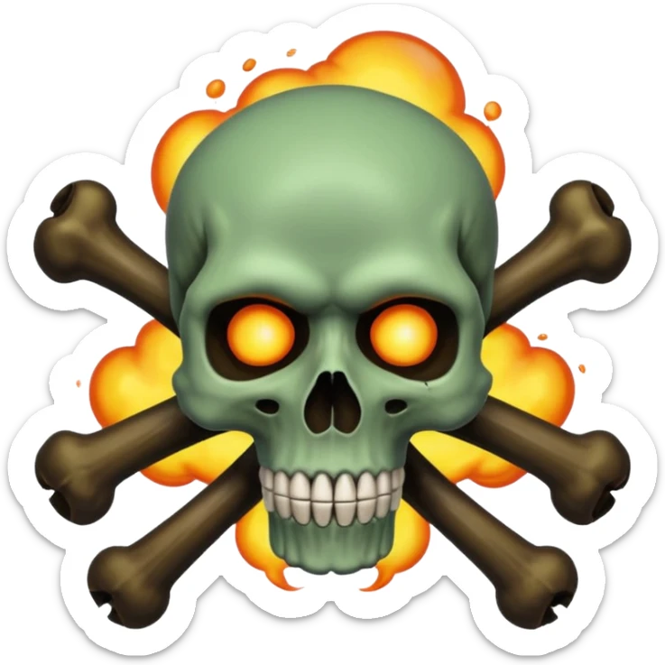 a poisonous cloud of gas, dark swamp color, with an image of a skull and two crossed bones behind the skull sticker