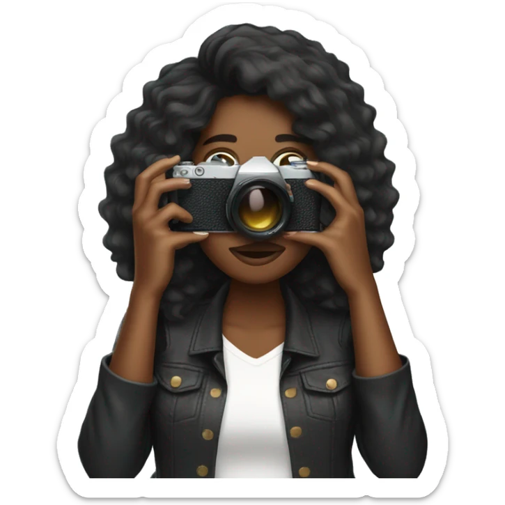 Pretty black woman long hair photographer camera covering face sticker