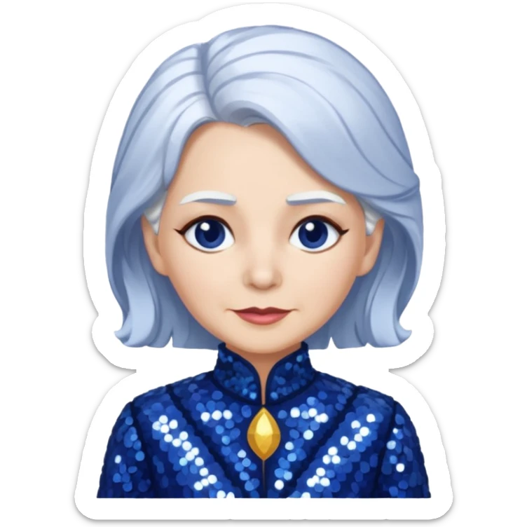 Madame Moribble from The Wizard of Oz with white hair, indigo sequin outfit sticker