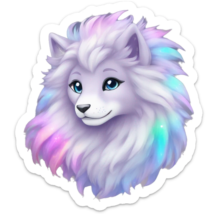 Shiny Sparkly Colorful Fluffy beautiful Mane Kawaii Ethereal Anthro Sona Nebula-Crystal-Fakemon-animal sticker