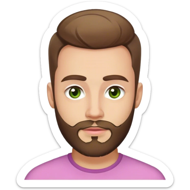 attractive man, greenish hazel eyes, pink lips, trimmed beard, faded cut long top, sharp jawline, thick eyebrows, brown hair, soft smile sticker