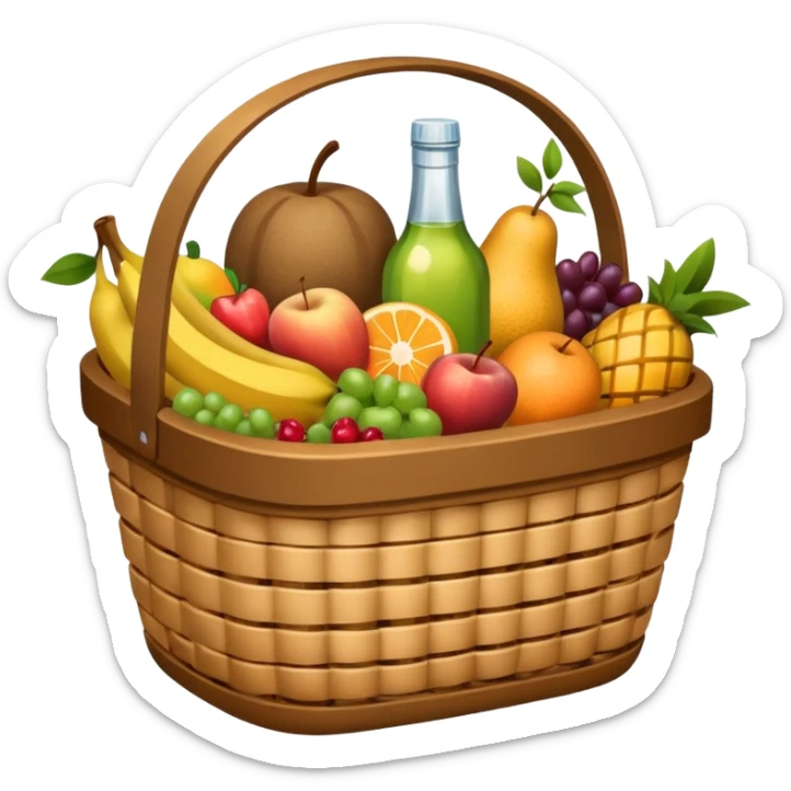 Food Basket, Brown basket with both food, drink and fruits sticker