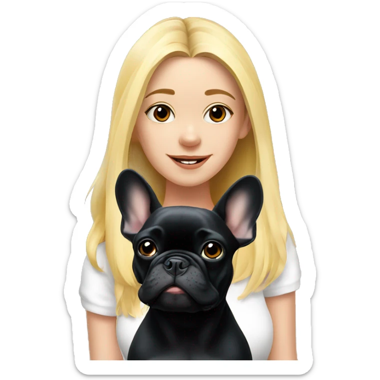 black french bulldog with blonde girl sticker