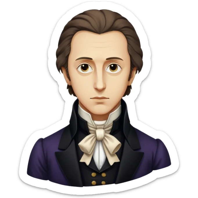 Cinematic Realistic Chopin Portrait Emoji, depicted as an introspective composer with expressive eyes and period attire, rendered with rich textured detail and soft classical lighting that captures his emotive musical genius. sticker