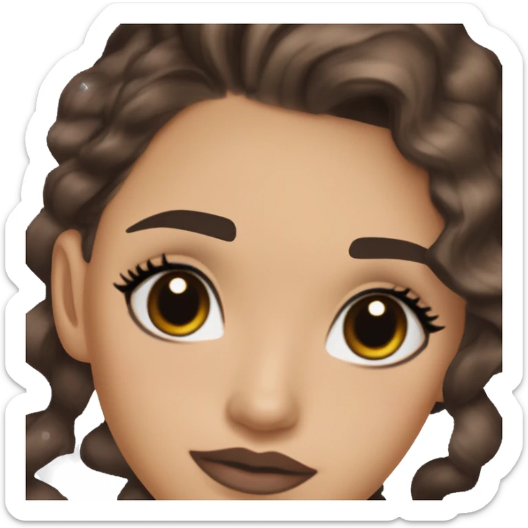 Maddy Perez euphoria show teenager: warm brown eyes, bold black sharp eyeliner, dark arched brows, full nude-berry lips, light skin, high cheekbones, sleek dark brown long hair in waves/ponytail, sparkly rhinestones on her eyelids 

 sticker