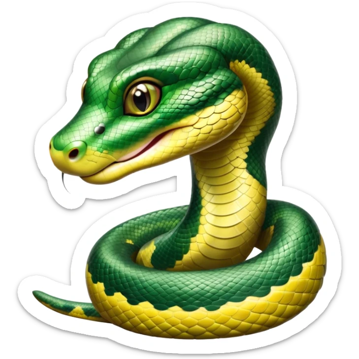 cinematic-cute-Green anaconda-portrait-emoji,-head-tilted-playfully-and-inquisitively,-with-a-sleek,-shimmering-body-adorned-with-detailed-scale-sriped patterns-and-round,-sparkling-eyes-full-of-wonder,-simplified-yet-irresistibly-adorable-features sticker