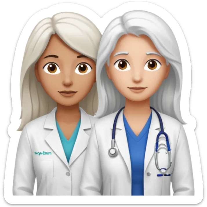 physiotherpay session for a long brown hair woman. but physio is a white hair woman. and they dont like like in the hospital  sticker